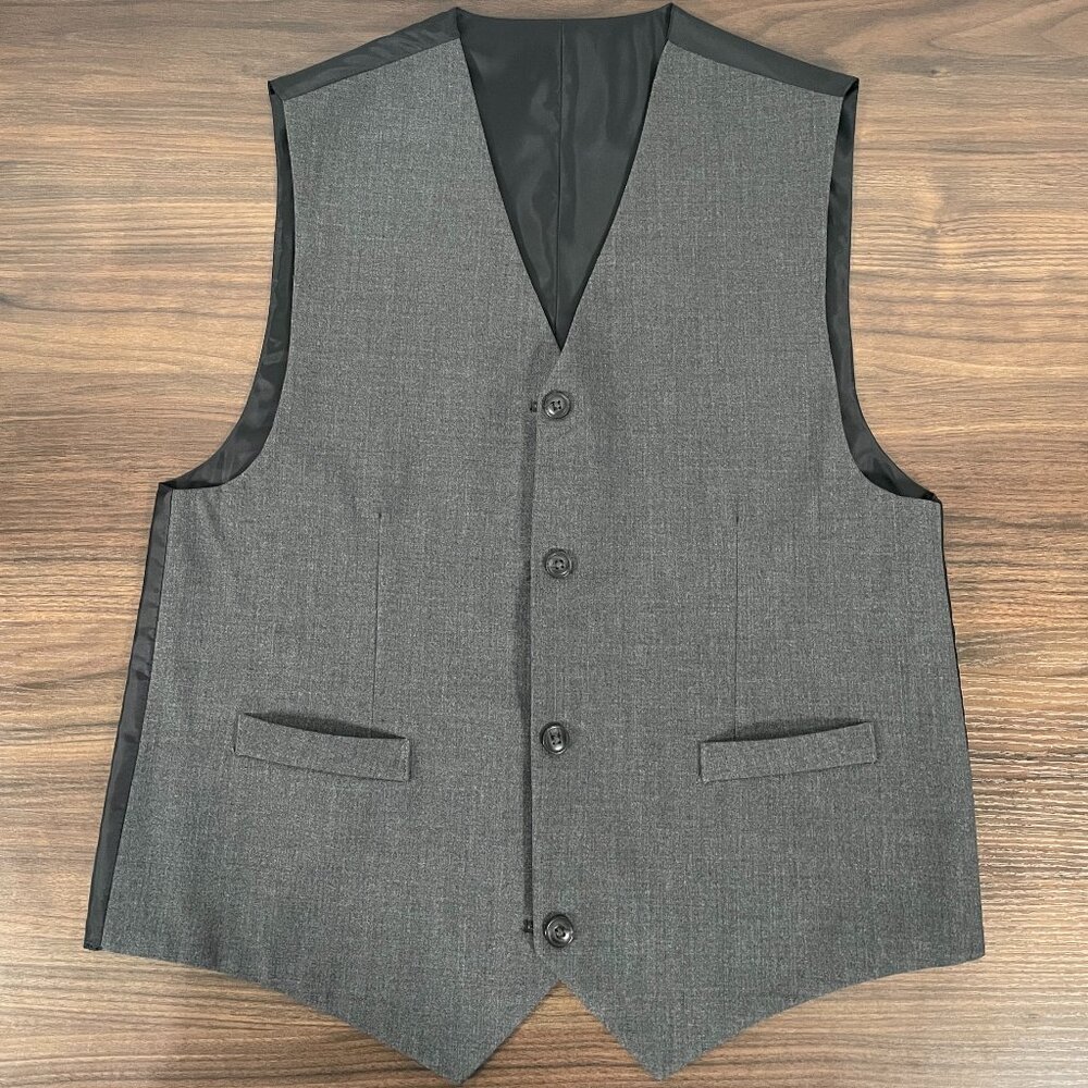 Men's (or Women’s) Gray Black Reversible Waistcoat Vest Button Closure.